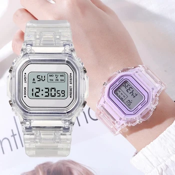 Новые модные прозрачные цифровые часы квадратные женские часы спортивные электронные часы
