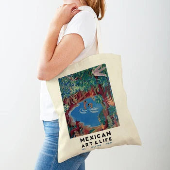 Винтажные Мексиканские Artlife Oaxaca Поп-арт Женская сумка-тоут Модные женские сумки для покупок в супермаркете с двусторонним декором Сумка для покупок