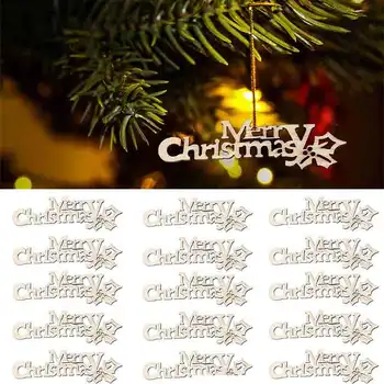 10шт. Веселого Рождества, Подвесной Орнамент, Деревянная буква, Рождественские Поделки для дома, Рождественское Новогоднее украшение Navidad, Ломтик дерева