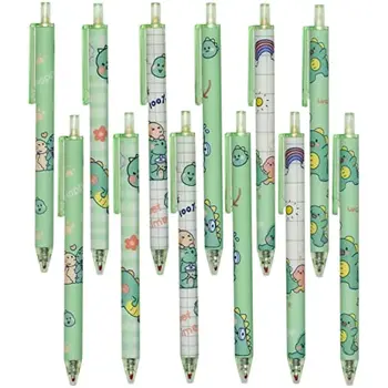 100 шт, милые ручки с черными гелевыми чернилами, выдвижные гелевые ручки 0,5 мм, канцелярские школьные принадлежности (0,5 мм, черно-зеленые ручки с динозаврами)