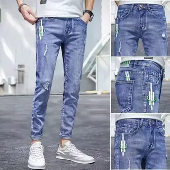 Мужские рваные облегающие джинсы Stretch Distressed Destroyed Slim Jeans Джинсовые брюки