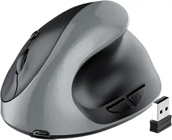 Вертикальная мышь Эргономичная игровая мышь Компьютерная мышь с приемником для настольного компьютера, серебристая USB-зарядка