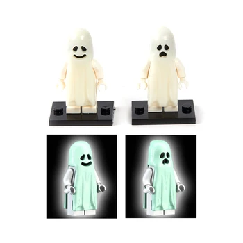 Строительные блоки серии Horror Halloween из 1 шт., светящиеся фигурки улыбающегося и плачущего призрака, маленькие кирпичики, игрушки для детей