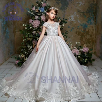 Свадебное платье с цветочным узором для девочек, кружевное платье принцессы трапециевидной формы длиной до пола, нарядное платье для подружки невесты, Первое причастие
