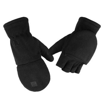 Ветрозащитные перчатки с откидным верхом Зимние теплые варежки Перчатки на полпальца с клапаном для мужчин Женщин Детей