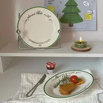 Тарелка с надписью French INS Green Line Керамическое блюдо Тарелка для завтрака Десертная тарелка Тарелка для западной кухни Домашняя посуда