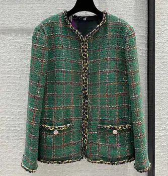 2023 новая модная брендовая куртка вязаная с цепочкой зеленого цвета, дизайнерская верхняя одежда для женщин