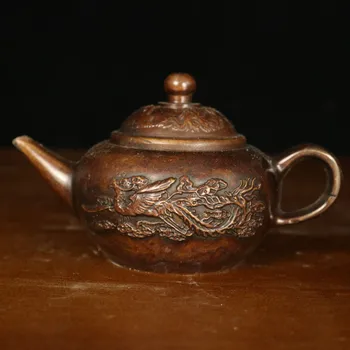 Коллекция Тибетского храма 5 дюймов, Старая Бронза, темно-коричневый Феникс, текстура чайника, кувшин, заварочный чайник, украшения для накопления богатства, городской дом
