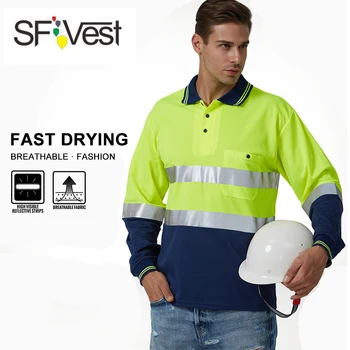 SFVest, футболка-поло для безопасной работы с высокой видимостью, Влагоотводящая ткань, яркая серебристая светоотражающая футболка