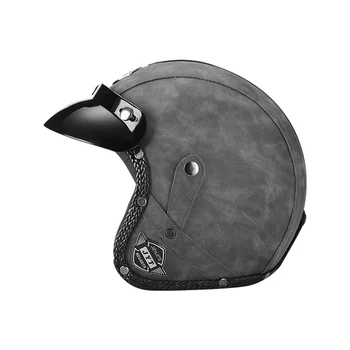 Винтажный мотоциклетный шлем с открытым лицом из искусственной кожи, шлем Four Seasons с пузырьковыми линзами, маска для лица, шлем для мотороллера, реактивный шлем Casco De Moto