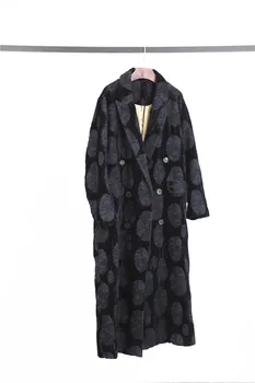 Женское приталенное пальто из роскошного жаккарда с длинным рукавом и тиснением, элегантное женское универсальное двубортное пальто-тренч