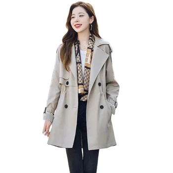 Модная Корейская версия Ветровки Женская Новинка 2023 года, Весенне-осеннее пальто, Двубортный женский тренч с тонкой талией, Верхняя одежда
