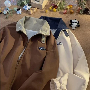 Американская винтажная куртка для мужчин, весна и осень, толстовки Y2K National Tide Design Sense, пара жакетов без капюшона, топы