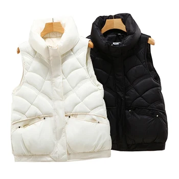 2023 Зимние парки без рукавов, Корейский модный жилет для женщин, плотное Теплое повседневное пальто, куртка с хлопковой подкладкой, Женский жилет