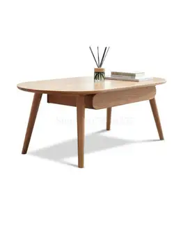 Журнальный столик из массива дерева, скандинавский дуб, зеленый журнальный столик, современная минималистичная гостиная небольшой квартиры, креативный чайный столик