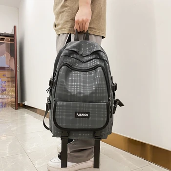 Простой повседневный мужской студенческий школьный рюкзак из нейлоновой ткани большой емкости, новая тенденция моды, решетчатый рюкзак для путешествий на открытом воздухе