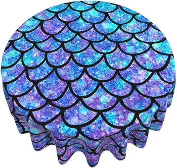 Круглая скатерть цвета русалки Омбре, фиолетовая рыбья чешуя, 60-дюймовая Моющаяся полиэфирная Водостойкая крышка для стола, защищающая от разлива