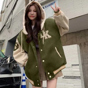 Весна-осень, свободная пара, куртка Y2K, куртка-бомбер с вышивкой в американском стиле, 2023, уличная одежда, Корейская мода, толстовки с капюшоном