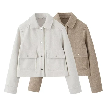 2023 Укороченные куртки для женщин, белая куртка на пуговицах, женское осеннее пальто, женская куртка с длинным рукавом, уличная одежда, мягкая куртка