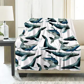 Одеяло с бесшовным рисунком Sharks Family, Рождественское Одеяло, Ультрамягкое флисовое фланелевое всесезонное одеяло для