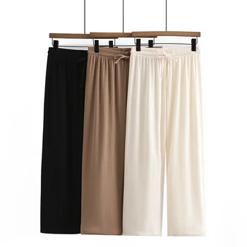 Летние брюки из ледяного шелка с эластичной резинкой на талии больших размеров XL-4XL, белые, черные Модные женские брюки