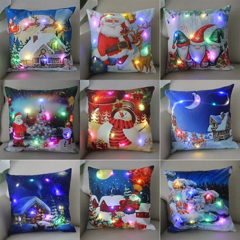 Мультяшная рождественская наволочка LED Christmas pillow with light Christmas decoration home sofa decoration pillow case