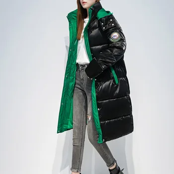 Пуховое хлопчатобумажное пальто женское средней длины 2023 Зимнее новое яркое струящееся песочное свободное утолщенное хлопчатобумажное пальто женское пальто