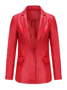 FTLZZ/ Новое Весенне-осеннее Офисное Женское модное пальто из искусственной кожи на одной пуговице, Блейзеры, женская однотонная куртка из искусственной кожи высокого уличного качества