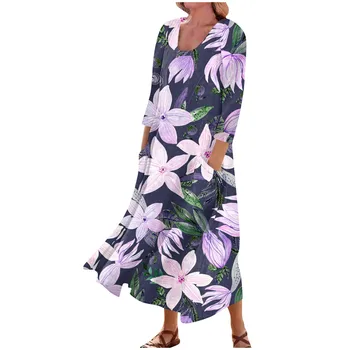 Летние платья Для женщин, Тонкий удобный летний костюм с круглым вырезом и цветочным принтом, стильные и модные дизайнерские платья