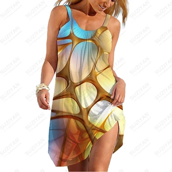Женское платье с 3D принтом в стиле харадзюку, Летнее платье на бретельках, повседневное платье на открытом воздухе, модное популярное платье оверсайз