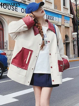 Eshin 2023 Осень, Новые куртки из искусственной кожи в корейском стиле, женские однобортные пальто с лацканами контрастного цвета, модные TH4827