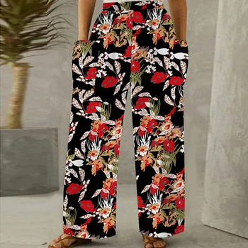 Женские брюки Harajuku в винтажном стиле с цветочным принтом, весенние брюки с высокой талией и большим карманом, осенние модные широкие свободные спортивные брюки Mujer