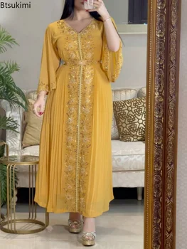 2023 Праздничное Платье Eid Morocco Abaya для Женщин, Исламские Платья с Бриллиантовой Вышивкой, Поясной Кафтан, Vestidos Maxi Abayas Elbise, Кафтан