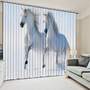 занавески с белой лошадью, декоративное украшение в виде 3D-дерева, занавески для спальни, гостиной, занавески из полиэстера