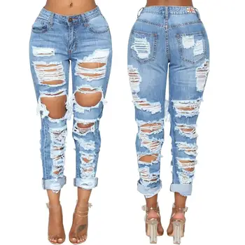 Бесплатная доставка, модные женские рваные джинсовые брюки в европейском и американском стиле спереди и сзади