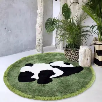 Пушистая милая мультяшная панда, круглые ковры для украшения спальни, ковры для гостиной, плюшевый ковер, домашний коврик, утолщенный коврик для пола