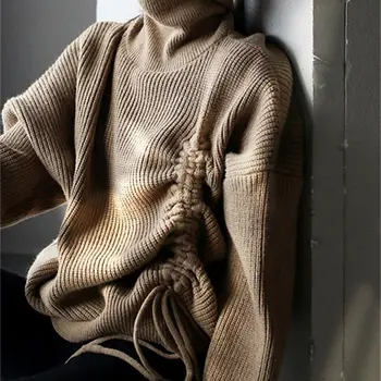 Тонкий дизайнерский свитер с завязками, женский осенне-зимний новый свободный свитер lazy wind для девочек