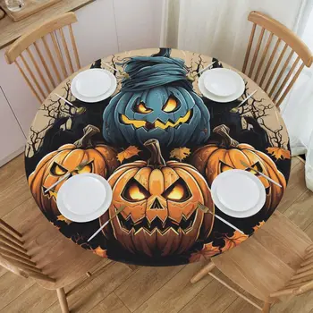 Тыквы на Хэллоуин, Круглая скатерть из мягкого волокна, декоративный столик для круглого стола