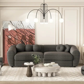 Современный изогнутый диван 87,7 дюйма, диван с мягкой спинкой и 5 декоративными подушками, удобный диван из мягкой ткани для гостиной