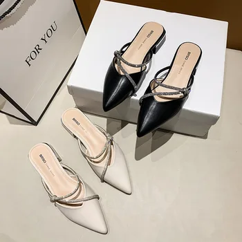 Обувь, блестящие слайды, женские тапочки с острым носком, модные низкие слайперы, женская желейная обложка, роскошь 2023, Рим, хрустальные каблуки-копытца Fabr