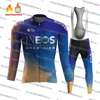 2023 Комплект велосипедной майки Ineos Grenadiers, комплект с длинным рукавом, теплая одежда для шоссейных велосипедов из теплого флиса