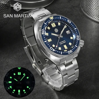 Роскошные мужские часы San Martin Top 44mm Turtle Sports Diving NH35 Sapphire, автоматические механические наручные часы со светящимися вставками 20 бар