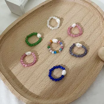 Летние Богемные кольца из бисера для женщин, разноцветные жемчужно-опаловые бусины, кольцо на палец, минималистичные Корейские модные украшения с набивкой