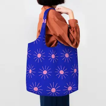 Увеличьте объем Синяя сумка-тоут для покупок с продуктами, женская сумка-шоппер из холста Eldridge в стиле стрит-арт, сумки большой вместимости