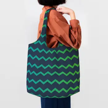 Узор Красочная Зигзагообразная сумка для покупок из бакалеи, Холщовая сумка для покупок, сумка через плечо, Большая вместительная Прочная сумка в богемном геометрическом стиле