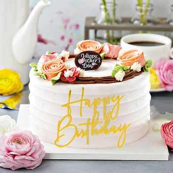 Акриловый топпер для торта с надписью Happy Birthday, Розовое Золото, серебряный Топпер для торта, украшение для вечеринки по случаю 1-го Дня рождения, принадлежности для выпечки в Душе ребенка