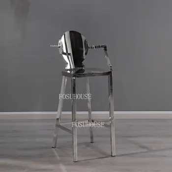 Скандинавский барный стул, Современный стул с серебряной спинкой из нержавеющей стали, Табурет с высокими ножками, мебель креативного дизайна, Кресло, барный стул, кухня Z