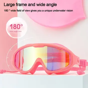 с затычками для ушей, очки для плавания для взрослых, водонепроницаемые противотуманные очки для дайвинга с широким обзором, очки высокой четкости в большой оправе
