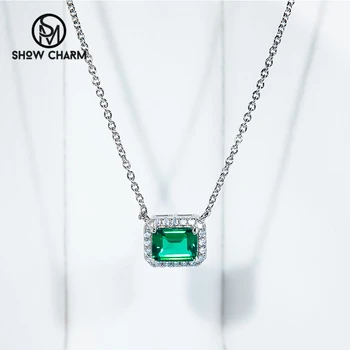 Винтажное ожерелье из стерлингового серебра S925 Зеленый Изумруд Кулон Высокоуглеродистая Бриллиантовая цепочка для ключиц Изысканные ювелирные изделия для женщин класса люкс