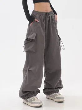 Женские панк-брюки-карго, американская Ретро-уличная одежда, Брюки в стиле хип-хоп, Летняя мода Bf Harajuku, Широкие брюки с высокой талией, Новые